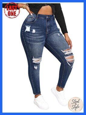 High Waisted Skinny Jeggings Plus Size Stretchy Distressed Denim